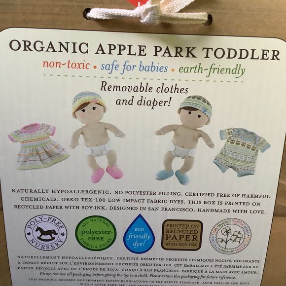 Organic Apple Park Toddler Girl Doll - Removable Clothes - Hypoallergenic - 12" - Picture 6 of 7